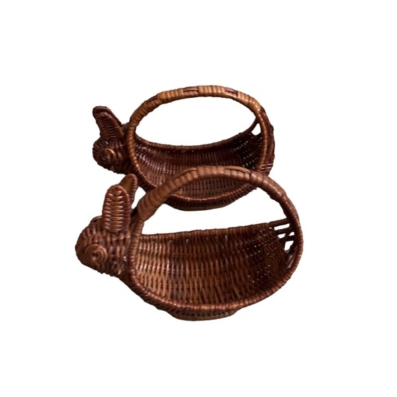 Set Of 2 Vintage Mini Bunny Basket Wicker Rattan With Handle - Picture 5 of 7